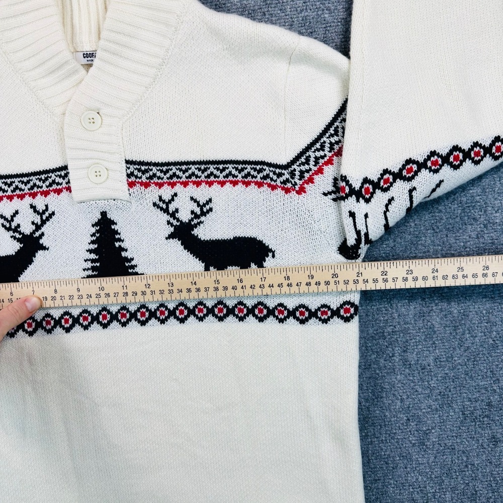 Coofandy Men's L Christmas Sweater Reindeer Tree Fair Isle Shawl Collar Pullover - Picture 7 of 11